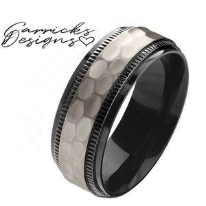 Men's Real Hammered Titanium Wedding Band Ring - Guys Titanium Wedding Ring